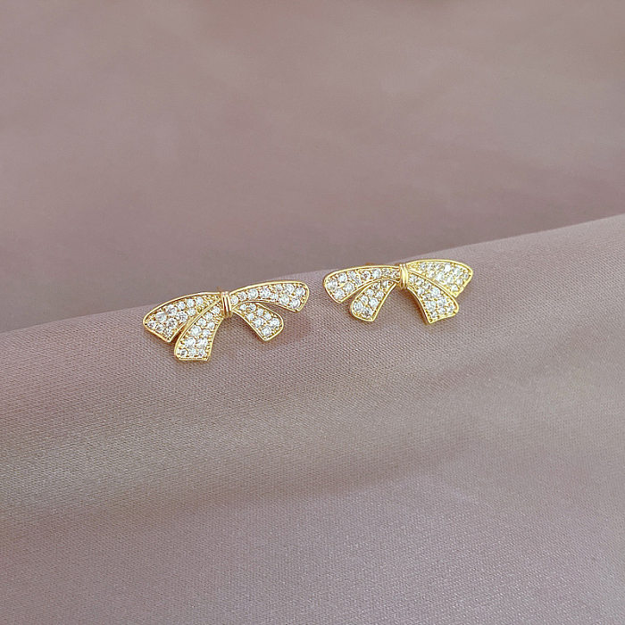 1 Pair Casual Simple Style Heart Shape Flower Butterfly Plating Inlay Copper Pearl Zircon Drop Earrings