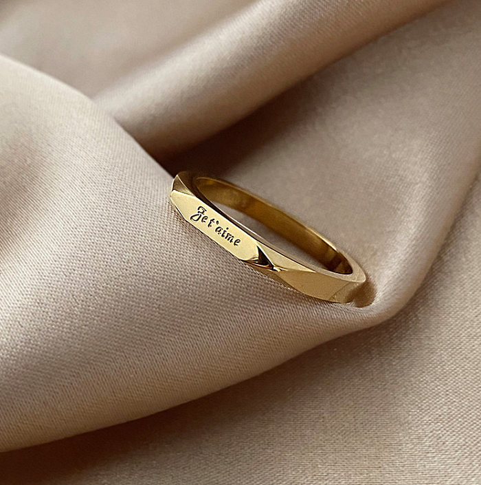Fashion Titanium Steel 18K Gold Engraved Ring Female