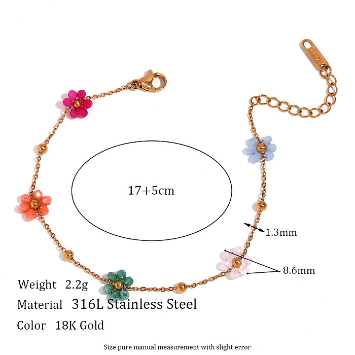Sweet Simple Style Classic Style Flower Stainless Steel Beaded Plating 18K Gold Plated Bracelets Necklace