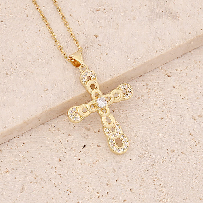 Nouveau Cuivre Micro-incrusté Zircon Hip-hop vierge croix pendentif 18K or collier