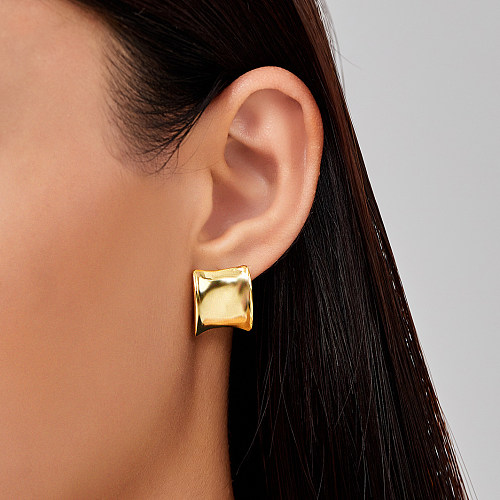 Retro Square Brass Gold Plated Ear Studs 1 Pair