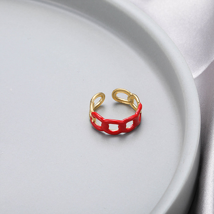 Émail ovale d'acier inoxydable de style simple décontracté plaquant les anneaux ouverts plaqués par or 18K