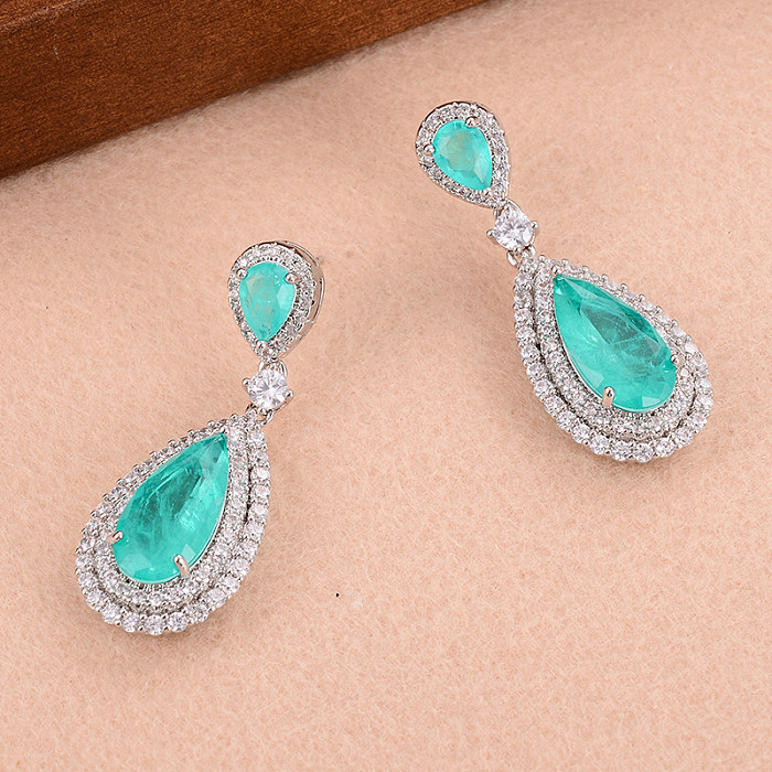 1 Pair Elegant Water Droplets Plating Inlay Copper Zircon Drop Earrings