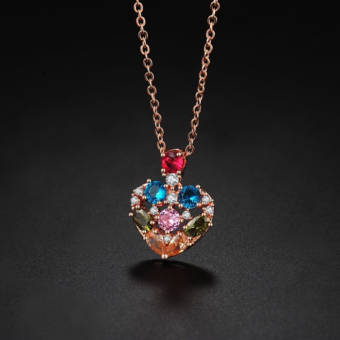 Pendentif de collier de Zircon de cuivre de fleur de forme de coeur de Style Simple en vrac