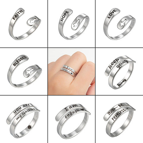 Retro Number Stainless Steel Open Ring Plating No Inlaid Stainless Steel Rings