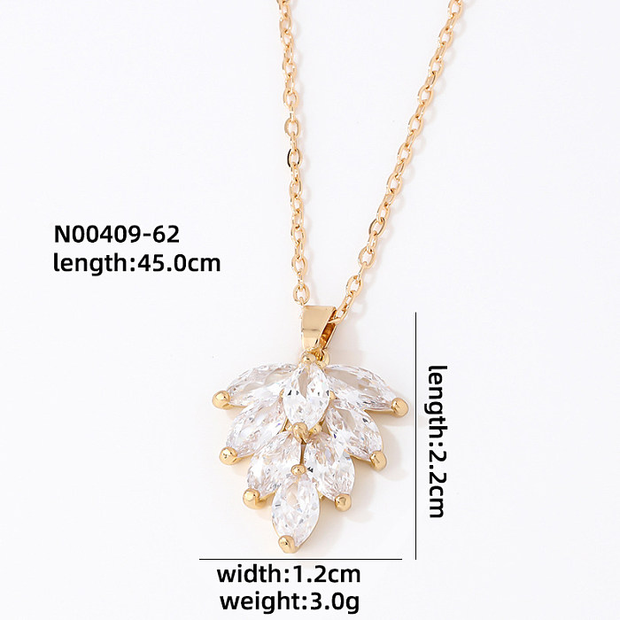 Sweet Simple Style Leaves Heart Shape Snowflake Stainless Steel Copper Zircon Pendant Necklace In Bulk