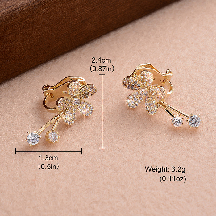 1 par de algemas de orelha folheadas a ouro 14K estilo IG com revestimento de flor doce e cobre zircão