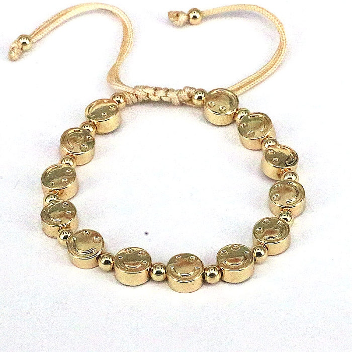 1 pièce de bracelets ronds en placage de cuivre avec visage souriant de style INS