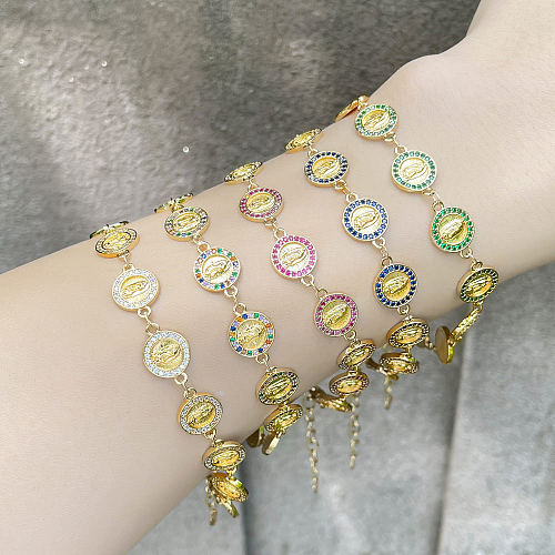 Bracelets de cuivre de Vierge Marie de mode épissant des bracelets de cuivre de zircon plaqués or
