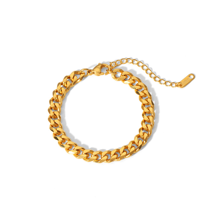 Hip-Hop-Armband-Halskette im schlichten Stil mit einfarbiger Edelstahlbeschichtung und 18 Karat vergoldet