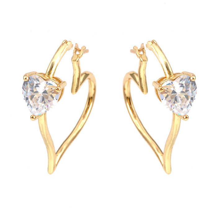 1 Pair Exaggerated Shiny Heart Shape Plating Inlay Copper Zircon 18K Gold Plated Earrings