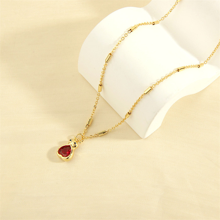 Simple Style Commute Heart Shape Copper 18K Gold Plated Zircon Pendant Necklace In Bulk