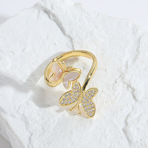 1 Piece Fashion Butterfly Copper Asymmetrical Inlay Zircon Open Ring