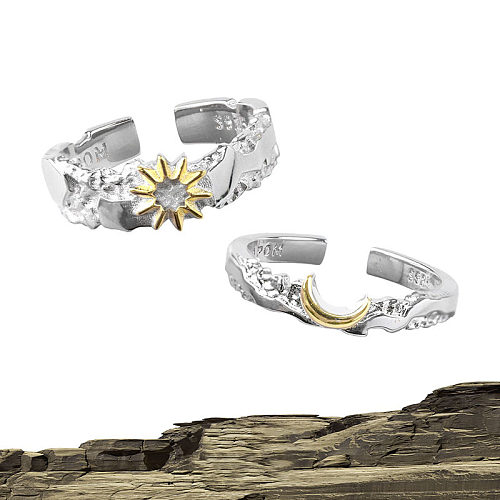 Offene Ringe im schlichten Stil mit Sonne, Mond, Kupfereinlage und künstlichen Edelsteinen