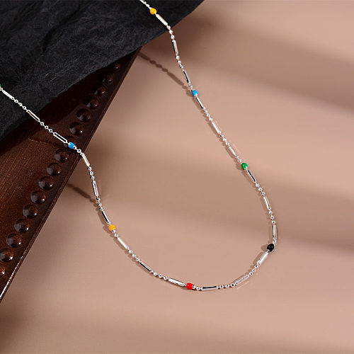 Collier de placage d'émail de perles de cuivre de bloc de couleur géométrique de style simple et doux