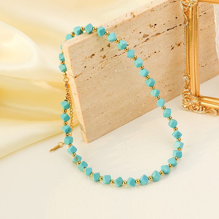 Glam Square Lightning Stainless Steel Beaded Plating Inlay Turquoise Gold Plated Rings Earrings Necklace