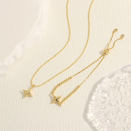 Simple Style Star Copper Plating Inlay Zircon 18K Gold Plated Bracelets Necklace