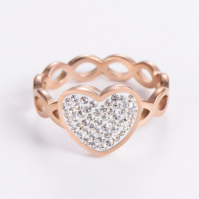 Anillos de diamantes de imitación de acero inoxidable con forma de corazón a la moda, 1 pieza