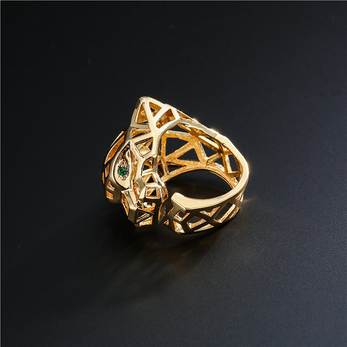 Punk Hollow Leopard Print Adjustable Opening Copper Micro Inlaid Zircon Ring