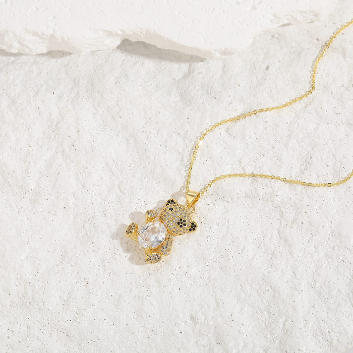 Collier pendentif plaqué or 14 carats avec incrustation de cuivre et ours luxueux et élégant
