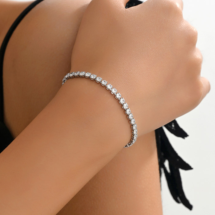 Casual Classic Style Solid Color Copper Inlay Zircon White Gold Plated Bracelets