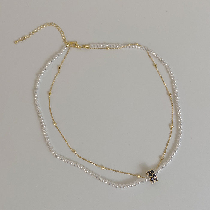 Classic Style Geometric Copper Zircon Double Layer Necklaces In Bulk