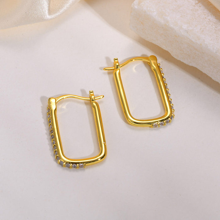 1 Pair Simple Style Solid Color Inlay Brass Zircon Earrings