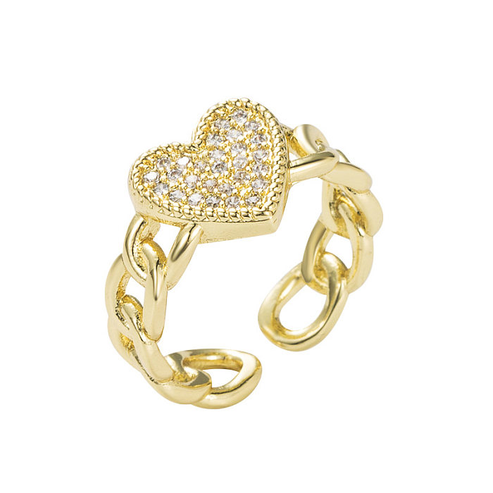 Moda chapado en oro micro incrustaciones circón estrella en forma de corazón apertura ajustable anillo de cobre accesorios mujeres