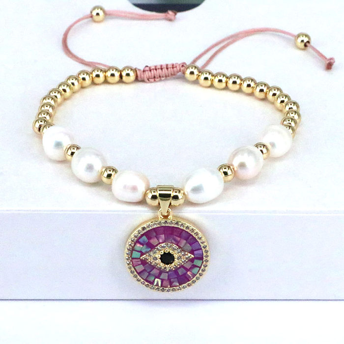 1 Piece Fashion Devil'S Eye Copper Plating Artificial Pearls Rhinestones Bracelets