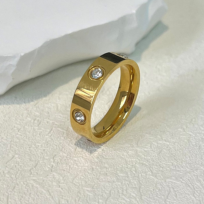 INS Style Simple Style Circle Titanium Steel Plating Inlay Zircon Rings