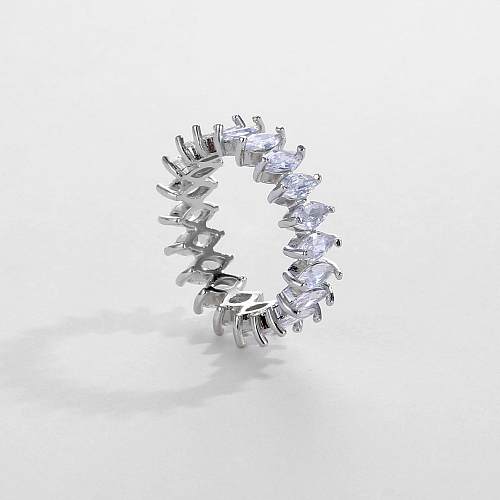 Simple Style Geometric Colorful Copper Inlay Zircon Rings