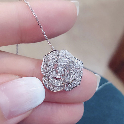 Elegant Sweet Flower Copper Inlay Zircon Pendant Necklace