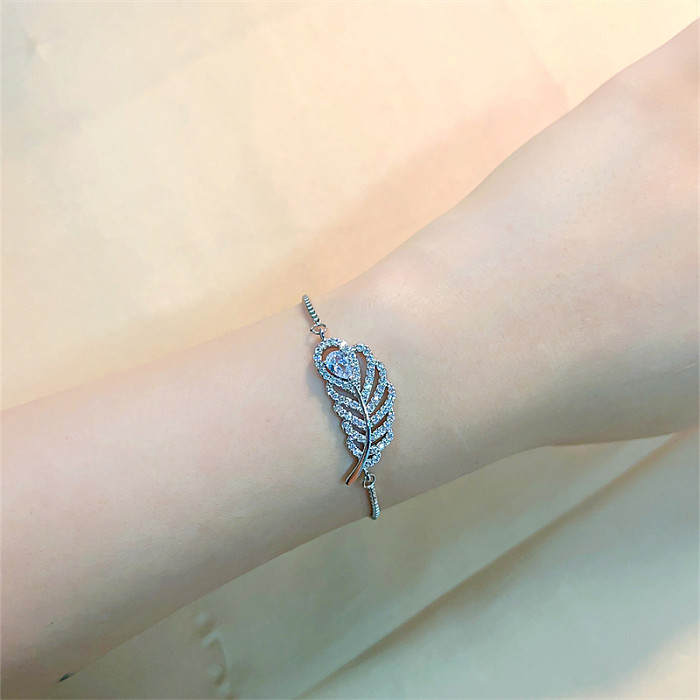 Casual Vintage Style Shiny Devil'S Eye Palm Feather Copper Plating Inlay Zircon White Gold Plated Bracelets