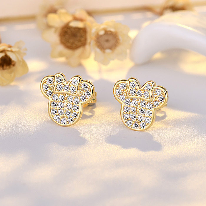 Cartoon Style Cartoon Character Copper Inlay Zircon Ear Studs 1 Pair