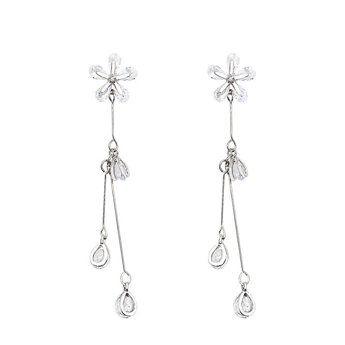 1 Pair Elegant Sweet Flower Plating Inlay Copper Zircon Drop Earrings