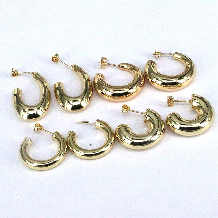 1 paire de boucles d'oreilles rétro en cuivre plaqué or, couleur unie