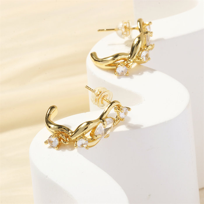 1 Pair Simple Style Commute Geometric Plating Inlay Copper Zircon 18K Gold Plated Drop Earrings