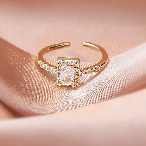 Fashion Square Shaped Female Micro Inlaid Zircon Copper Ring