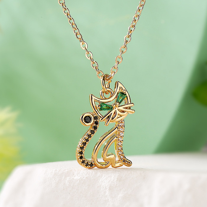 Simple Style Animal Copper Plating Inlay Zircon 18K Gold Plated Pendant Necklace