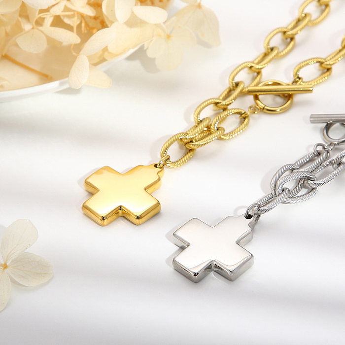 Accessoires chaîne de pull, pendentif croix, collier, Bracelet en acier inoxydable, ensemble de boucles OT