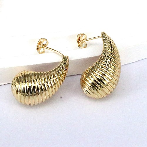 1 Pair Simple Style Stripe Water Droplets Copper Ear Studs