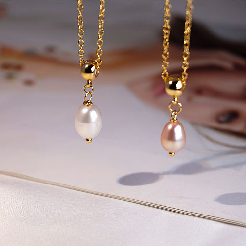Simple Style Water Droplets Pearl Copper Pendant Necklace 1 Piece