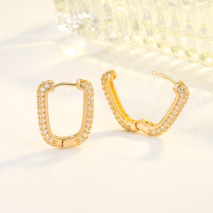 1 Pair Fashion U Shape Copper Inlay Zircon Hoop Earrings