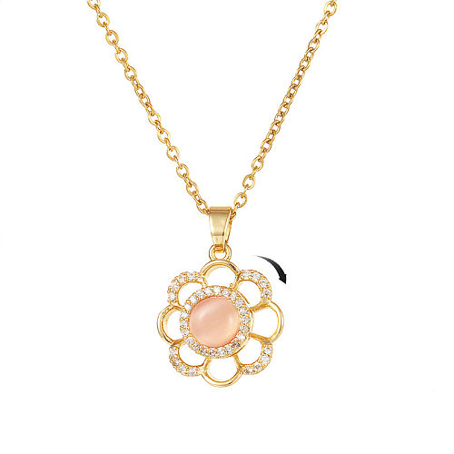 Sweet Flower Copper Opal Zircon Pendant Necklace In Bulk