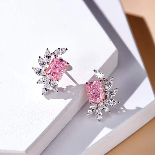 Fashion Square Copper Ear Studs Inlay Artificial Gemstones Copper Earrings