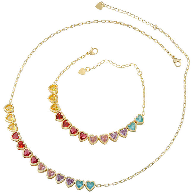 Simple Style Heart Shape Copper Inlay Zircon Bracelets Necklace