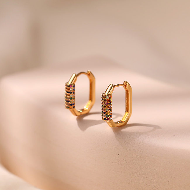 1 Pair Retro Geometric Plating Inlay Copper Zircon 18K Gold Plated Earrings