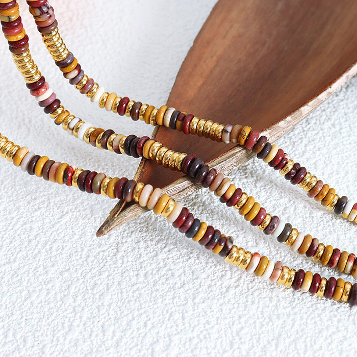 Collier de bracelets de perles en acier titane rond de style ethnique