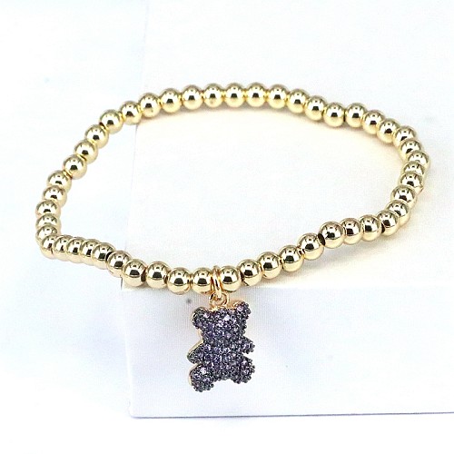 Cute Bear Copper Beaded Plating Inlay Zircon 18K Gold Plated Bracelets