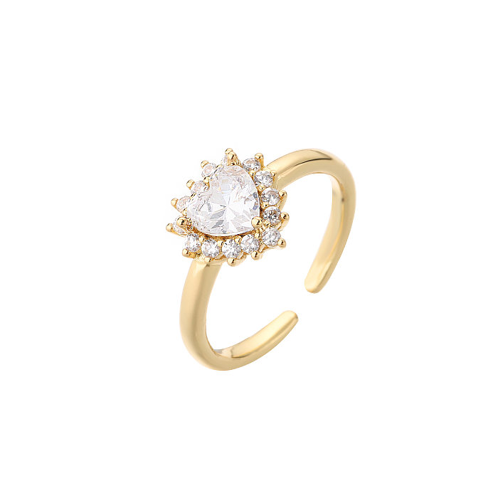 أزياء مايكرو مطعمة الزركون الخوخ صف القلب الماس 18K الذهب مطلي خاتم النحاس